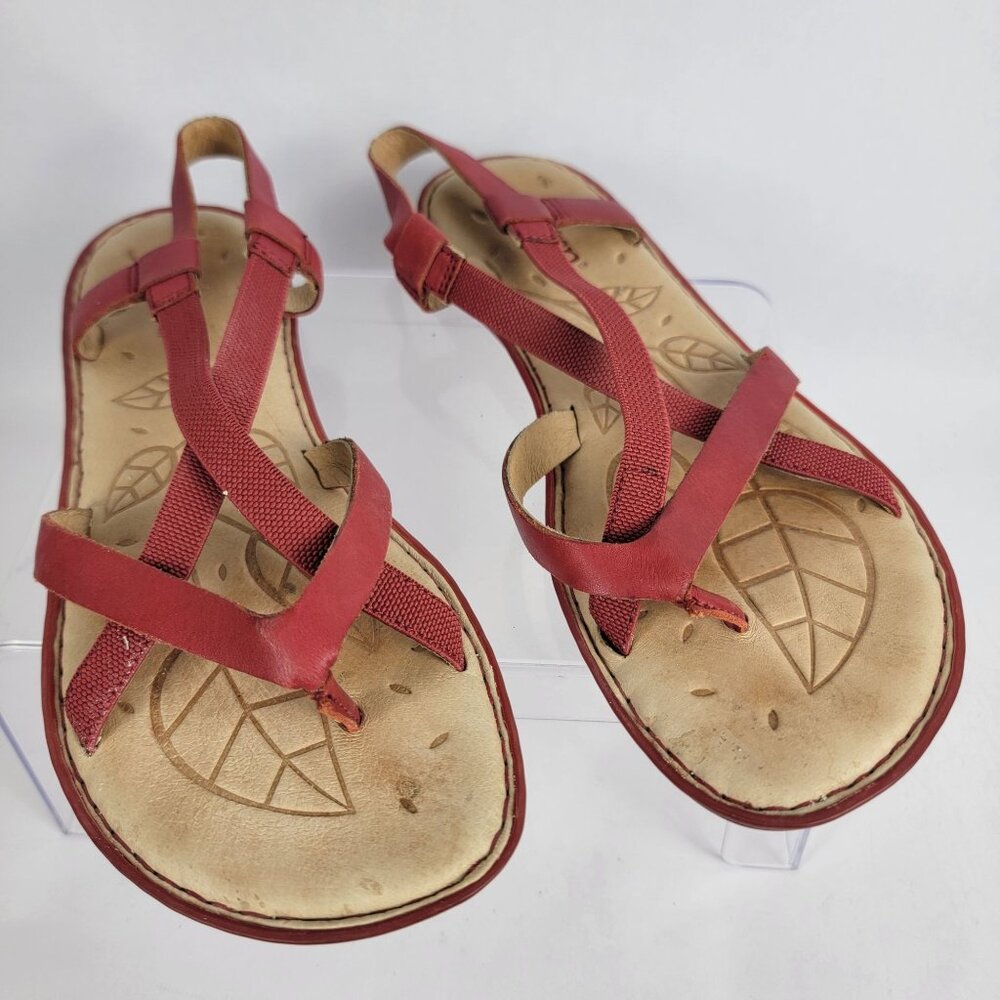 BORN Women's 8 Red Strappy Summer Sandals Flats‎ Leather Boho Casual - Picture 10 of 12